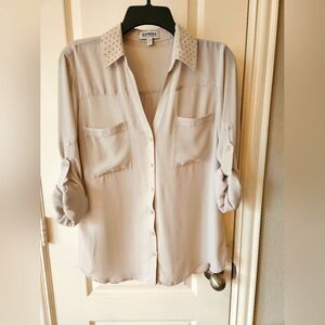 Express Portofino Shirt Cream Studded Women's Top
